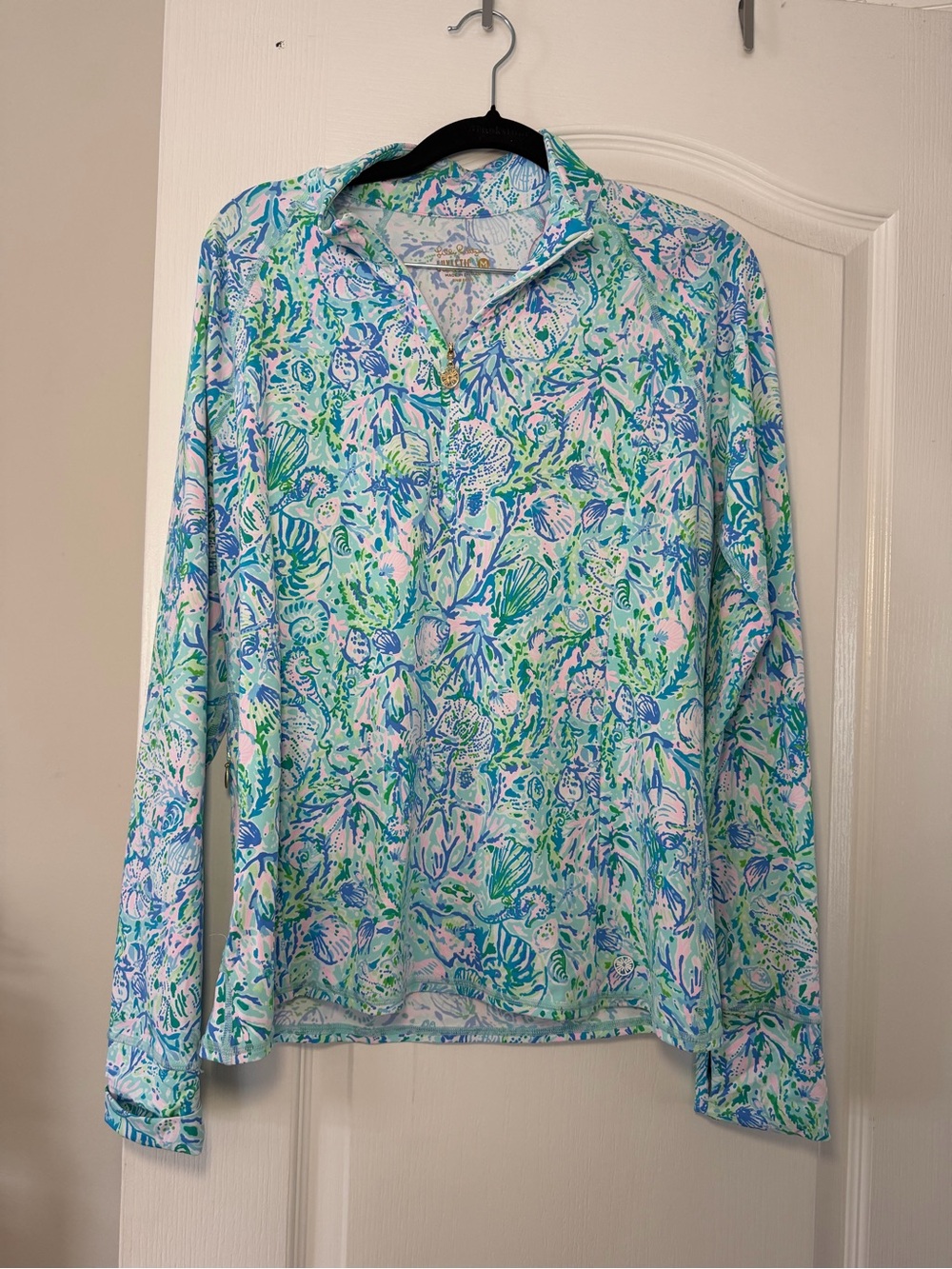 Lilly Pulitzer Luxletic Abstract Print Zip Top Blue & Pink Size Medium NWT